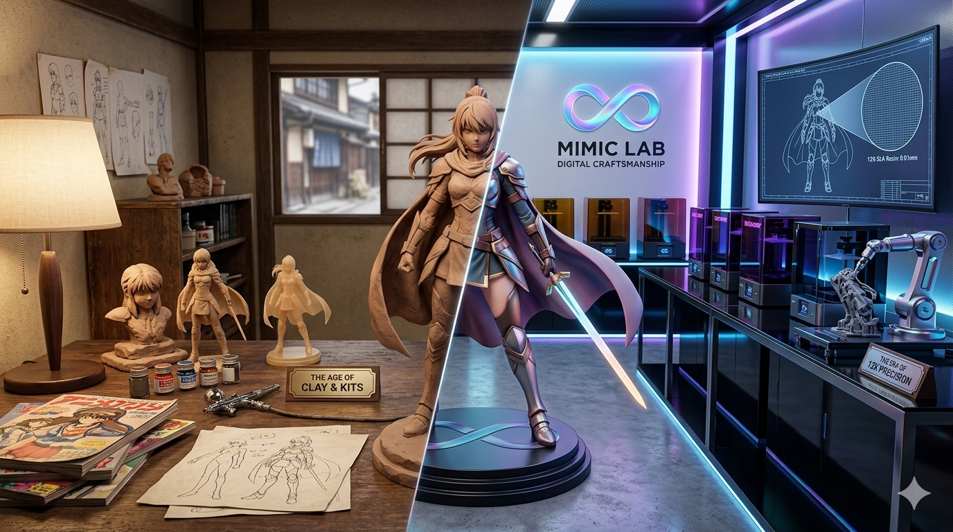 Mimic Lab evolution of anime figures from traditional clay garage kits to high-precision 12K SLA 3D printing historical showcase